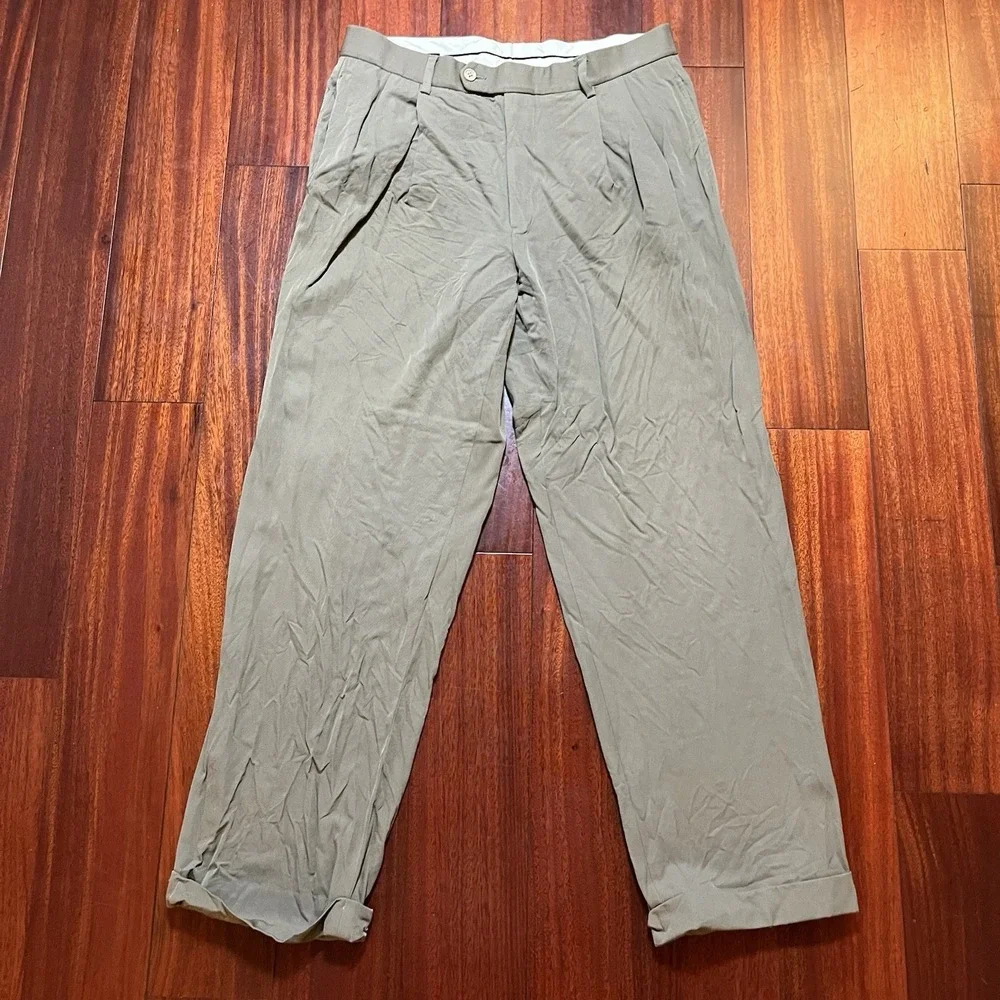 BROOKS BROTHERS Pants Men 33x30 Tan 100% Wool Wedding Formal Flaw Office Read*